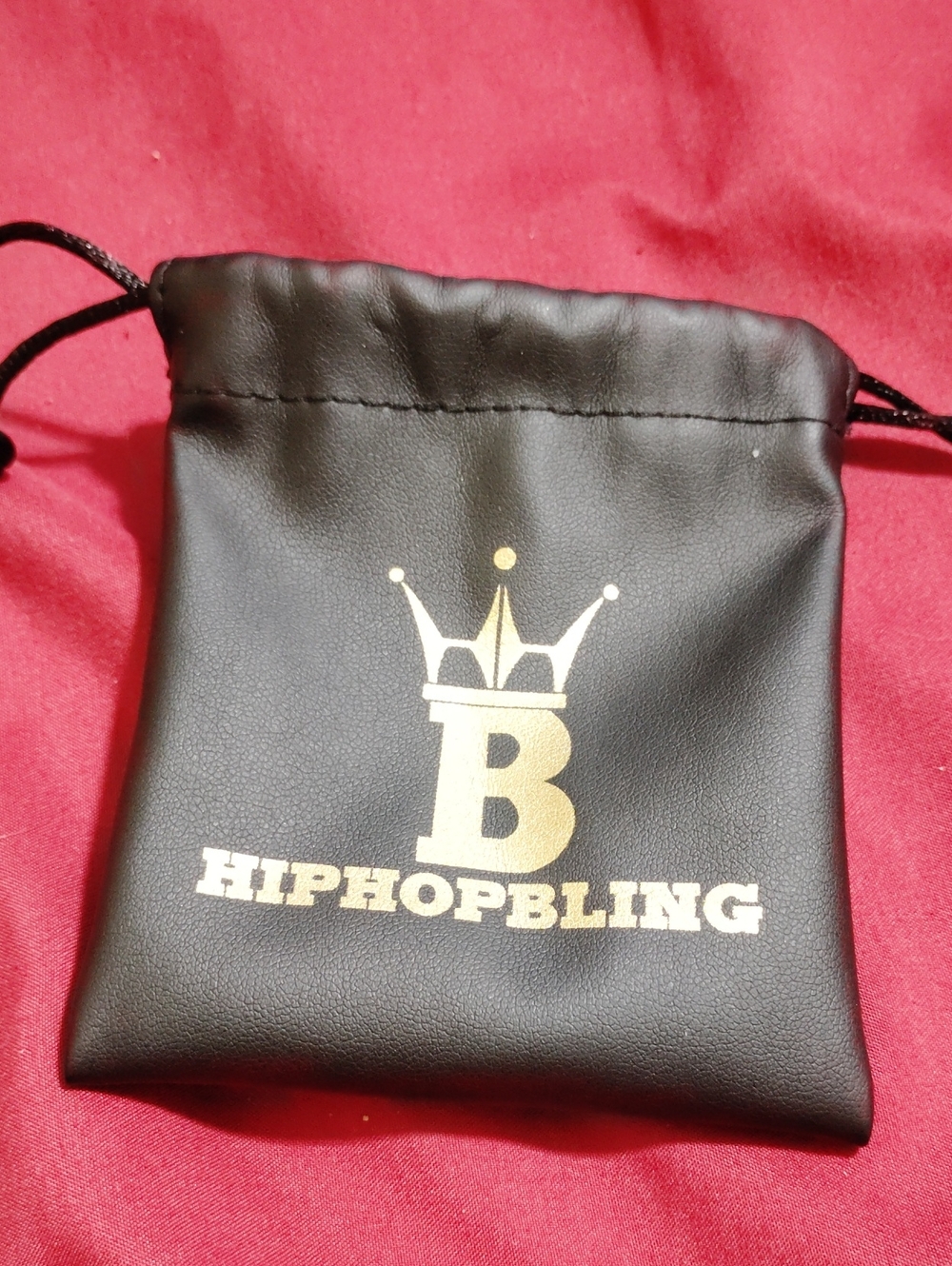 HIPHOPBLING Black Jewelry Drawstring Pouch with Gold Logo